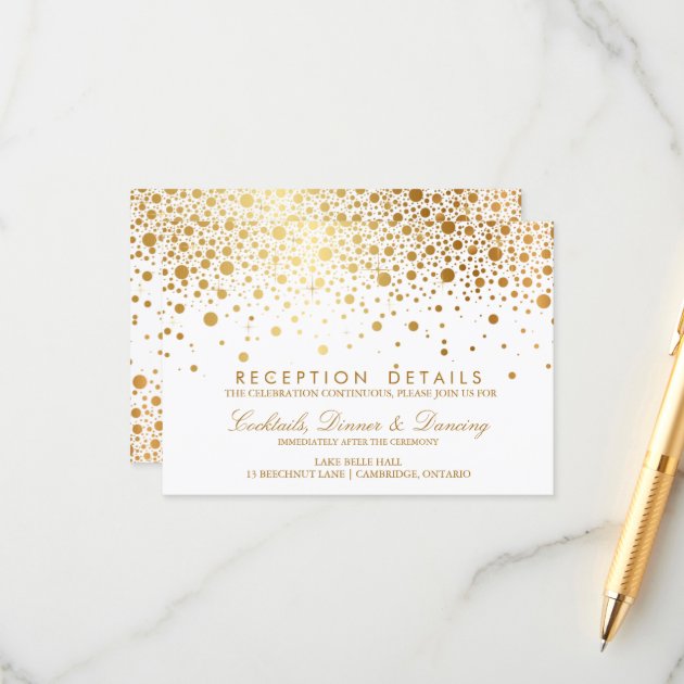 Faux Gold Foil Confetti Wedding Reception Card