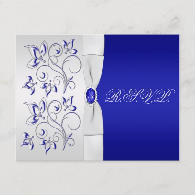 Royal Blue and Silver Floral Reply Card
