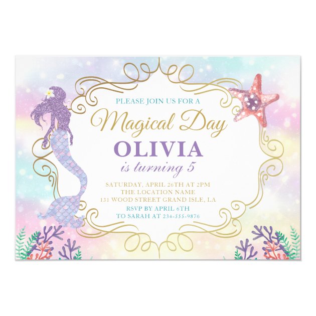 Glitter Mermaid Under The Sea Birthday Invitation