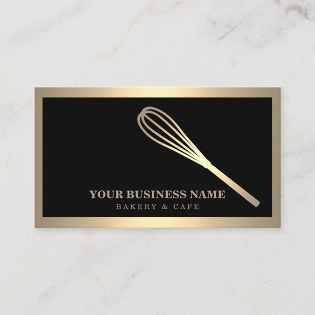 Modern Gold Whisk Bakery Business Card (front side)