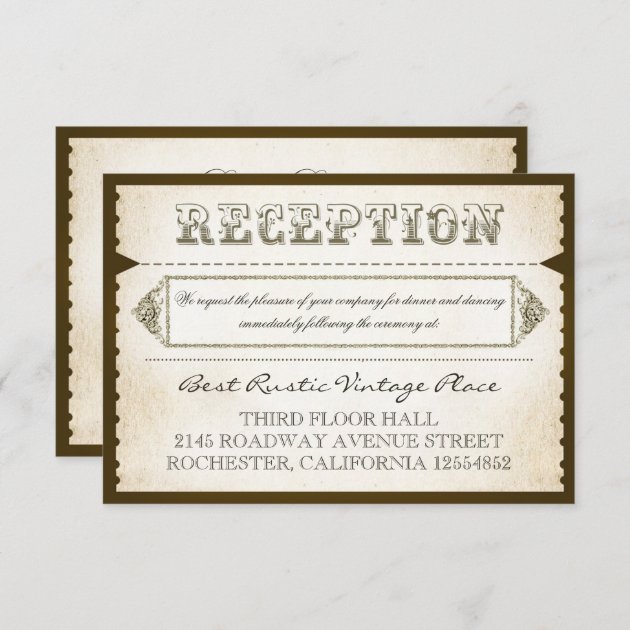 Vintage Rustic Reception Cards - Tickets