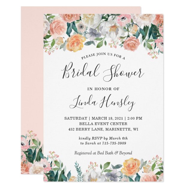 Elegant Garden Roses Floral Bridal Shower Invitation