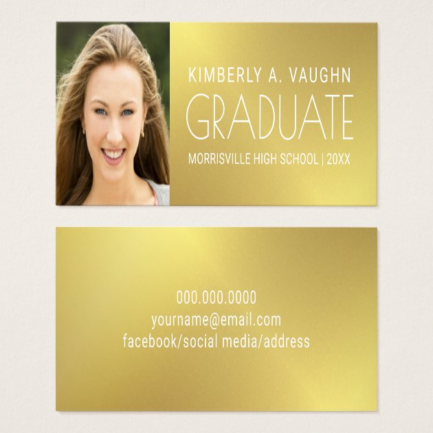 Graduation Photo Name Card Girl's Faux Gold Foil