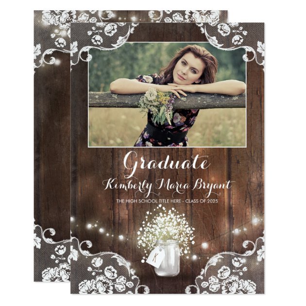 Rustic Floral Mason Jar Photo Graduation Party Card