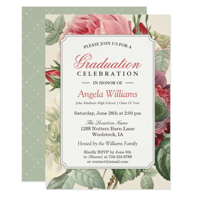 Vintage Botanical Floral Senior Graduation Party Invitation