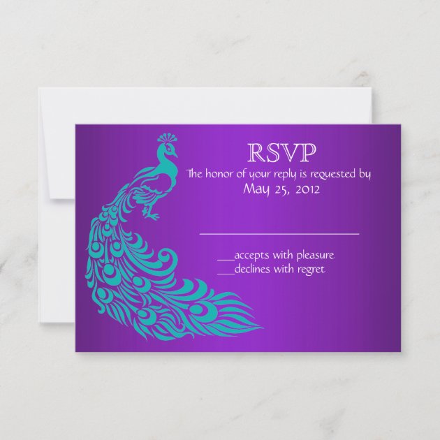 Purple and Teal Peacock RSVP Invitations