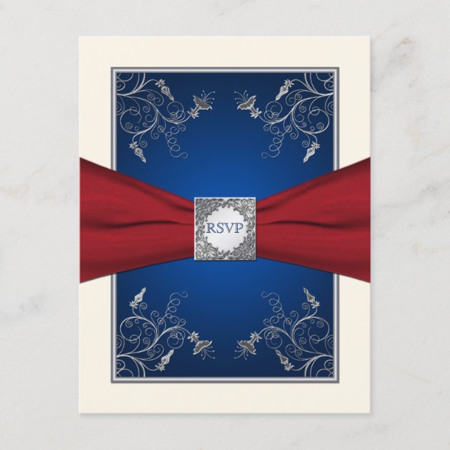 Red, Ivory, and Blue Floral RSVP Card