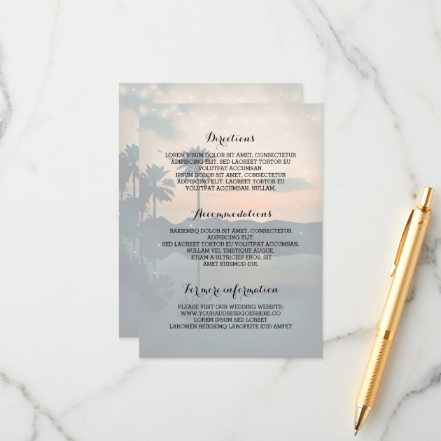 Sunset Beach Wedding Details- Information Enclosure Card