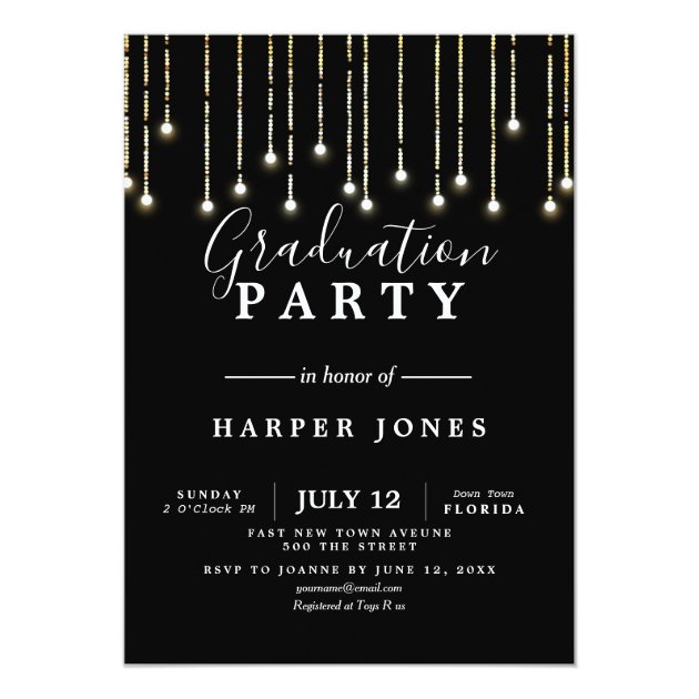 Graduation Party Invite Black And Gold Birthday