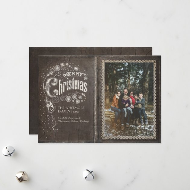 Vintage Old Book Merry Christmas Photo Holiday Card
