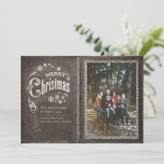 Vintage Old Book Merry Christmas Photo Holiday Card