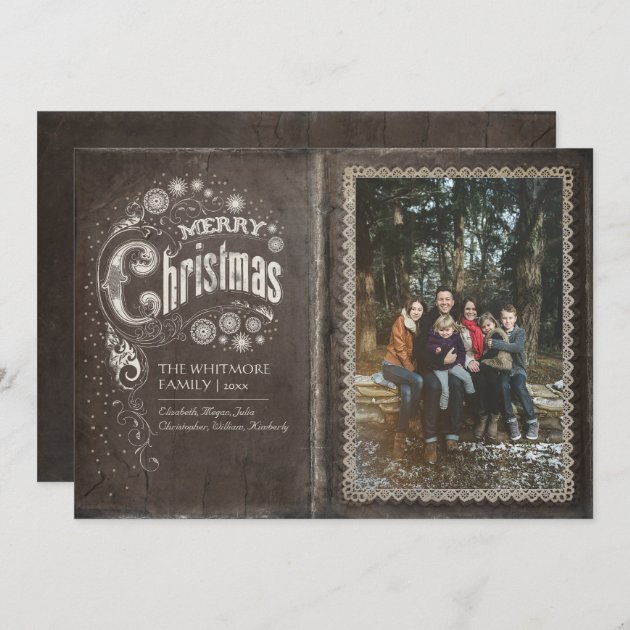 Vintage Old Book Merry Christmas Photo Holiday Card