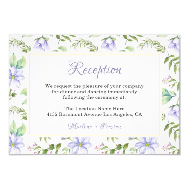 Elegant Dreamy Purple Garden Wedding Reception Card