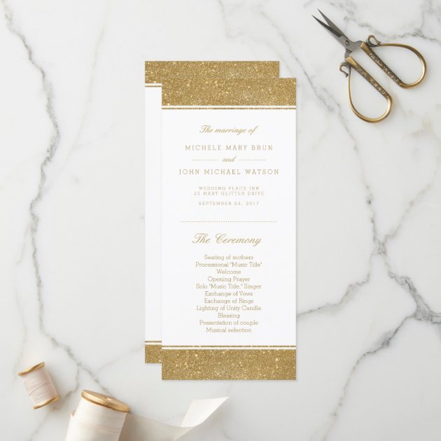Faux Gold Glitter Wedding Program Rack Cards