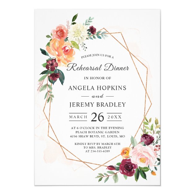 Watercolor Floral Elegant Chic Rehearsal Dinner Card