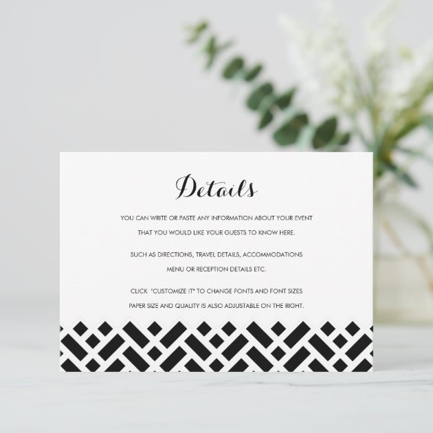 Woven Pattern Black Wedding Insert Details Card