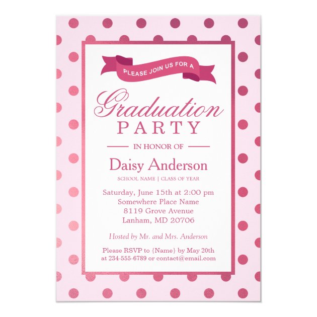Class Of 2018 Graduation Party Pink Polka Dots Invitation