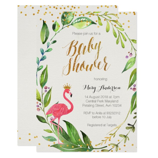 Gold Flamingo Baby Shower Invitation