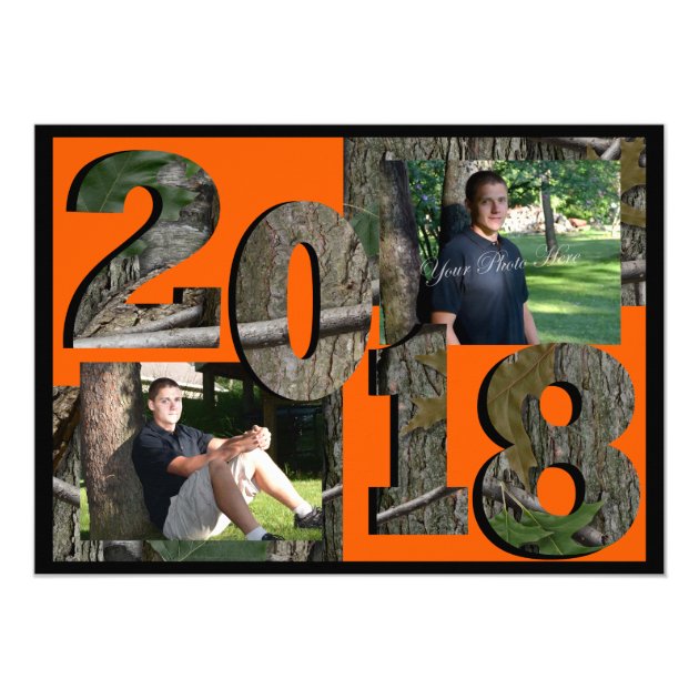2018 Tree Camo Graduation Twin Photo Card