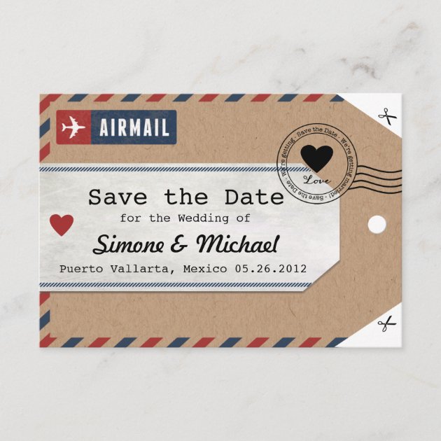Bahamas Airmail Luggage Tag Save the Date with Map