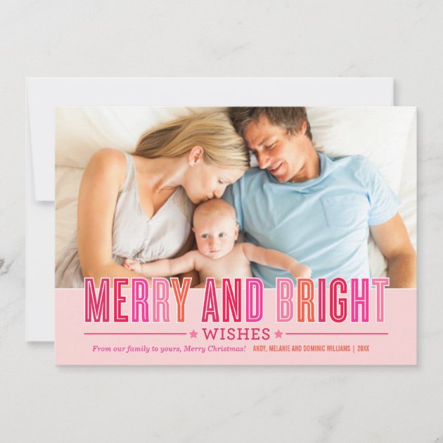 Merry and Bright Christmas Photo Card | Red & Pink