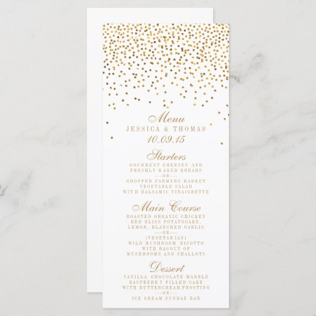 The Vintage Glam Gold Confetti Wedding Collection Menu