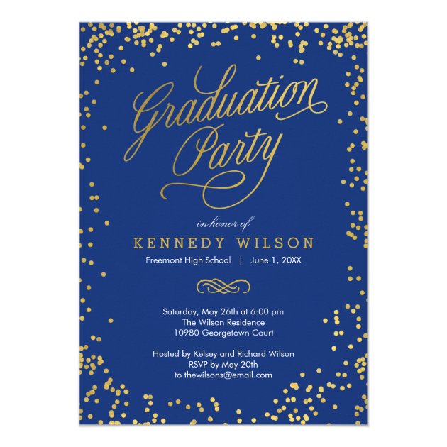 Shiny Confetti Graduation Party Invitation Blue