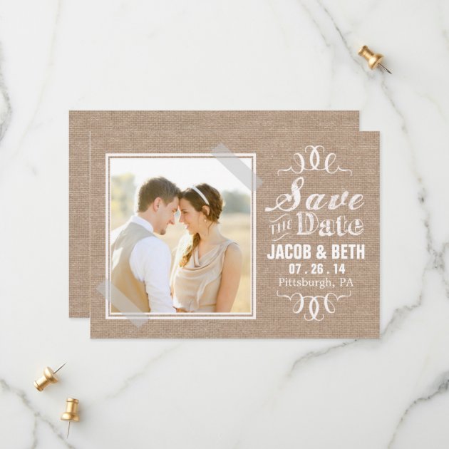 Add Your Own Photo Rustic Burlap Save The Date