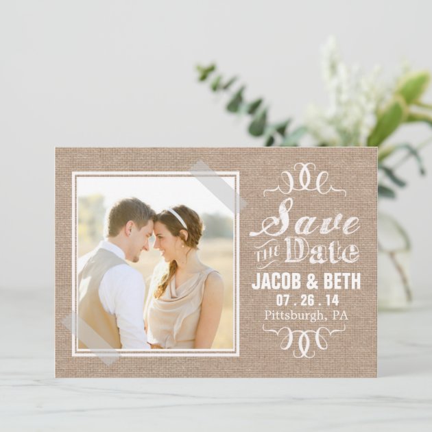 Add Your Own Photo Rustic Burlap Save The Date