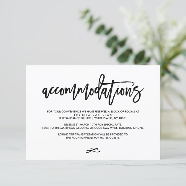 Chic Hand Lettered Wedding Accomodations Invitation