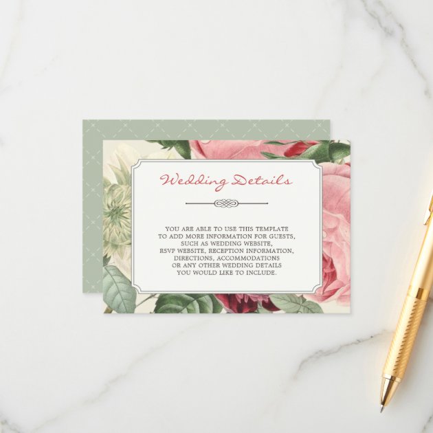 Vintage Flowers Frame Wedding Details Information Enclosure Card