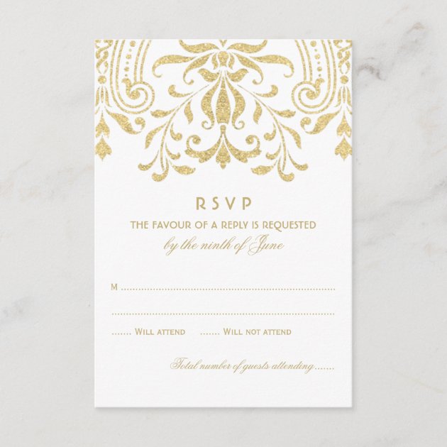 Wedding RSVP Card | Gold Vintage Glamour