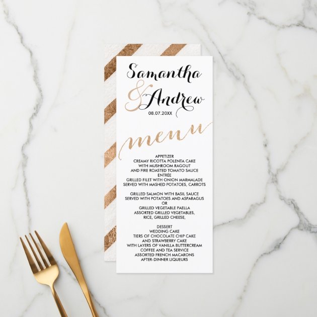 Simple Rose Gold Foil Chic Wedding Menu