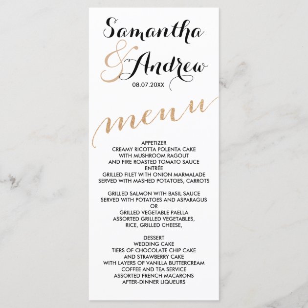 Simple Rose Gold Foil Chic Wedding Menu