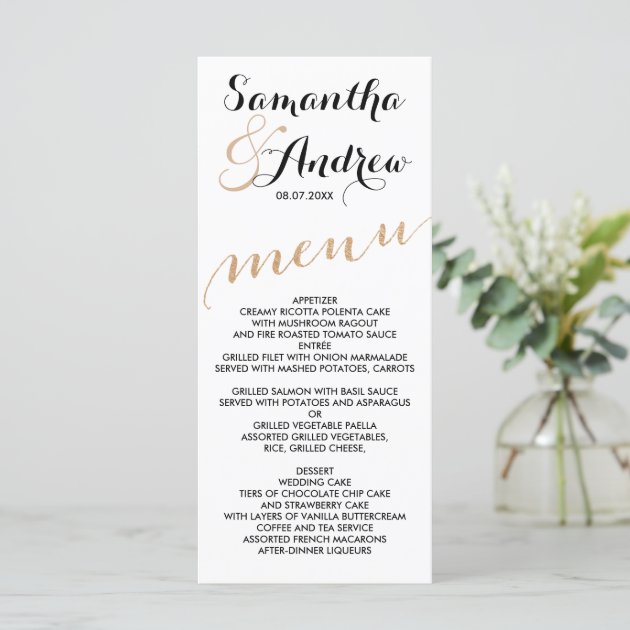 Simple Rose Gold Foil Chic Wedding Menu