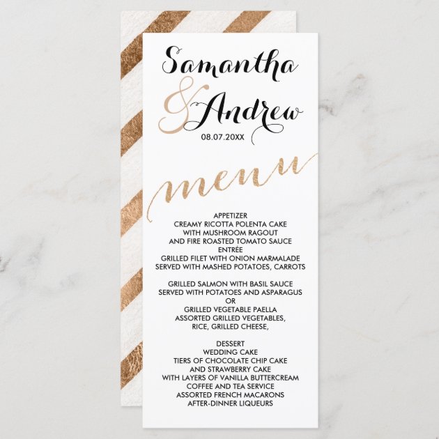 Simple Rose Gold Foil Chic Wedding Menu