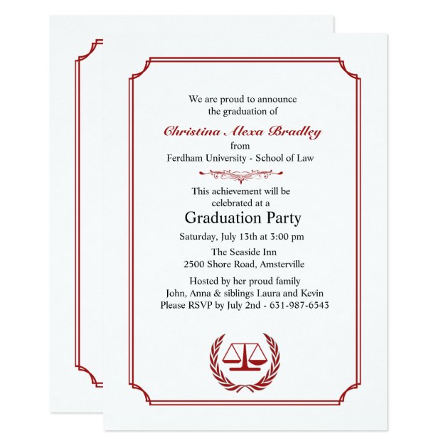 Lawyers Corner Red Graduation Invitation