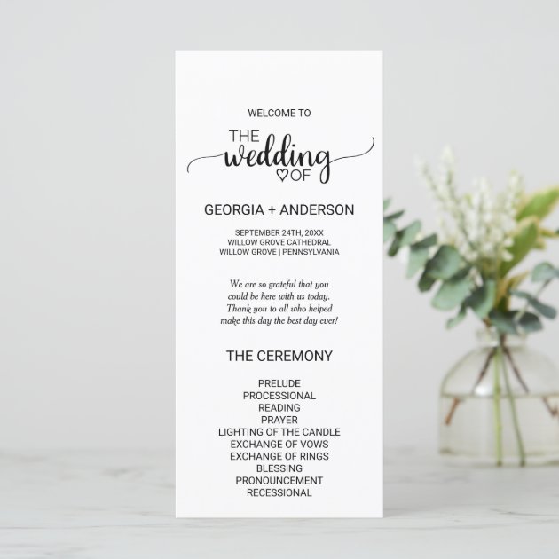 Simple Black And White Calligraphy Wedding Program