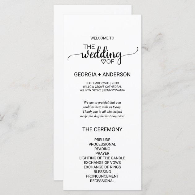 Simple Black And White Calligraphy Wedding Program