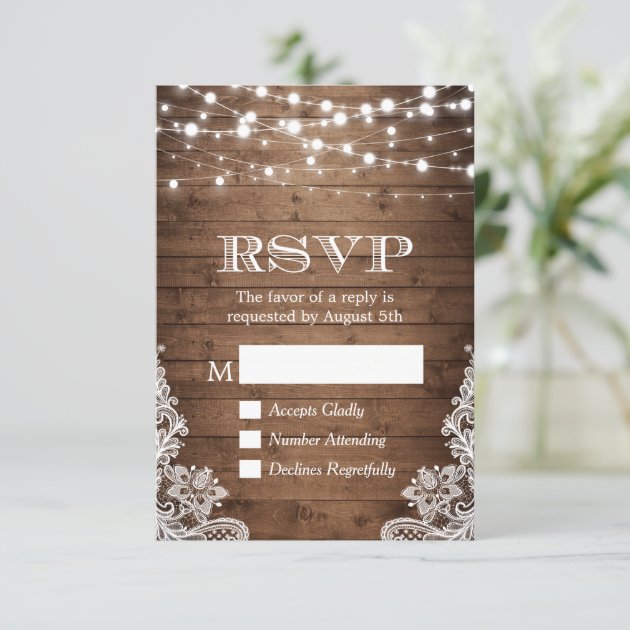 Rustic Country Twinkle Lights Lace Barn Wood RSVP