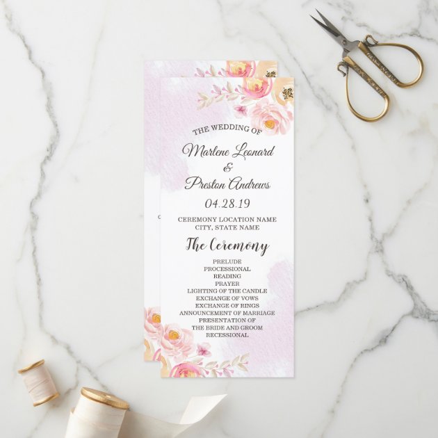 Romantic Girly Pink & Gold Floral Wedding Program