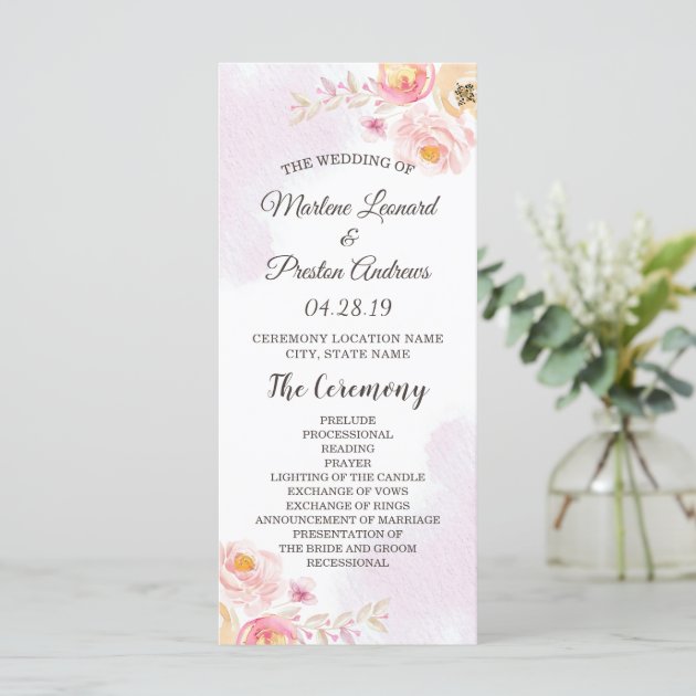 Romantic Girly Pink & Gold Floral Wedding Program