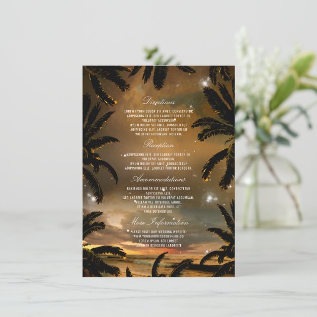 Beach Sunset Palm Leaves Wedding Details Enclosure Card