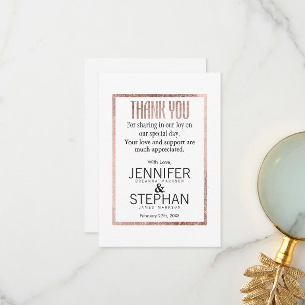 Chic Faux Rose Gold Thank You Cards