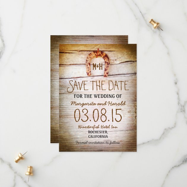 Rustic Horseshoe Wood Save The Date Cards