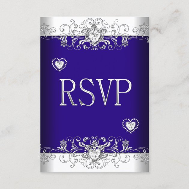 RSVP Royal blue Wedding White Diamond Hearts 2