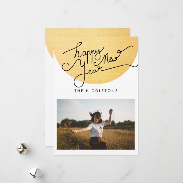 Happy New Year Typography Gold Modern Photo Holiday Card