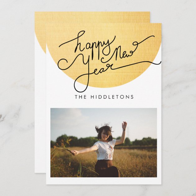 Happy New Year Typography Gold Modern Photo Holiday Card