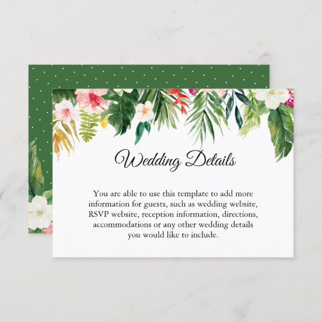 Tropical Leave Floral Wedding Reception Details Enclosure Card