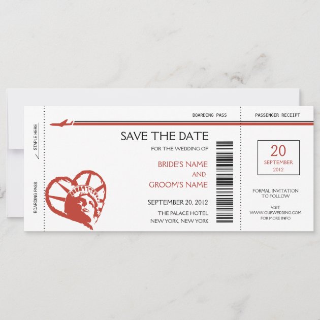 New York Boarding Pass Save the Date Invitations
